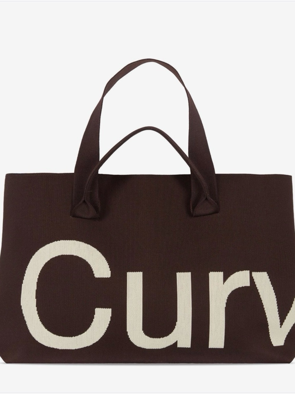 Curve Brown Tote Bag with Cream Lettering
